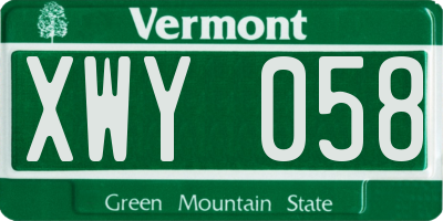 VT license plate XWY058