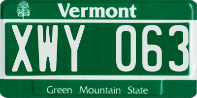 VT license plate XWY063