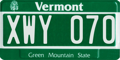 VT license plate XWY070
