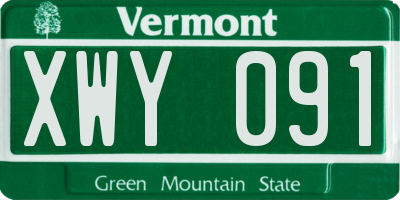 VT license plate XWY091