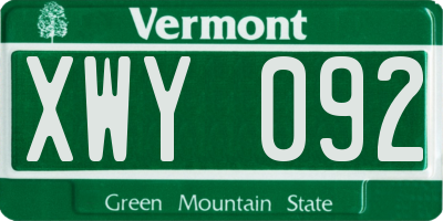 VT license plate XWY092