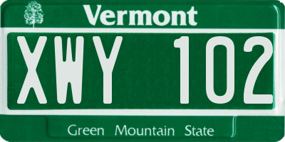 VT license plate XWY102