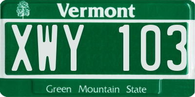 VT license plate XWY103