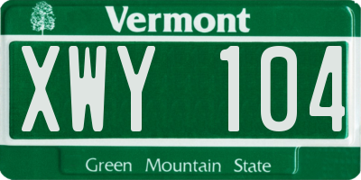 VT license plate XWY104