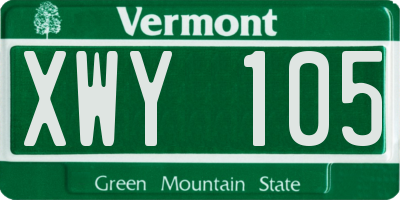 VT license plate XWY105