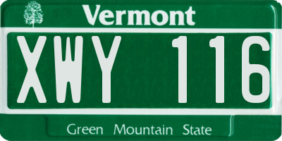 VT license plate XWY116