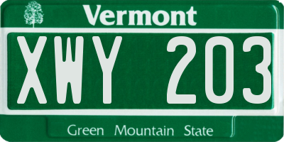 VT license plate XWY203