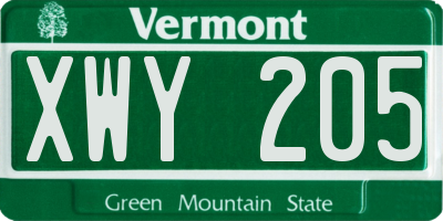 VT license plate XWY205