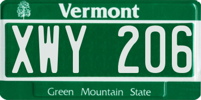 VT license plate XWY206