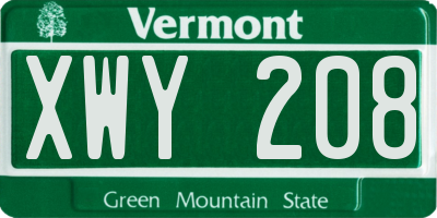 VT license plate XWY208