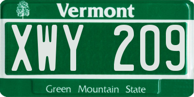 VT license plate XWY209