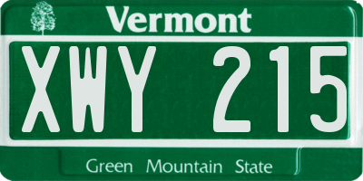 VT license plate XWY215