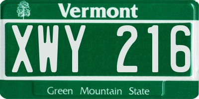 VT license plate XWY216