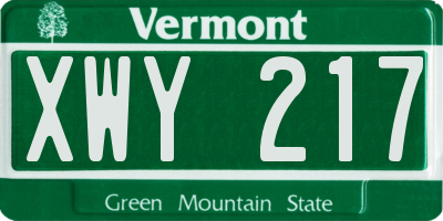 VT license plate XWY217