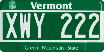 VT license plate XWY222