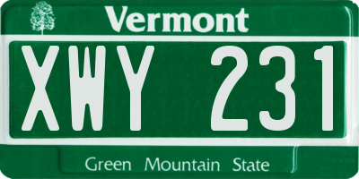VT license plate XWY231