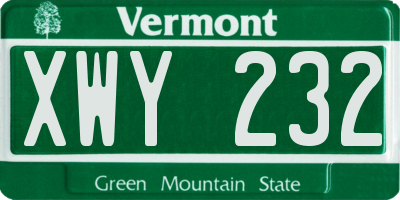VT license plate XWY232