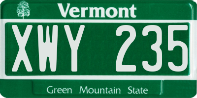 VT license plate XWY235