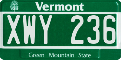 VT license plate XWY236