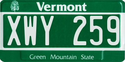 VT license plate XWY259