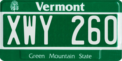 VT license plate XWY260
