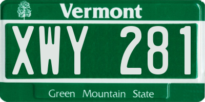 VT license plate XWY281