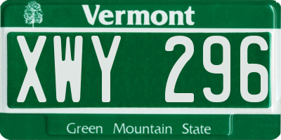 VT license plate XWY296