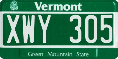 VT license plate XWY305