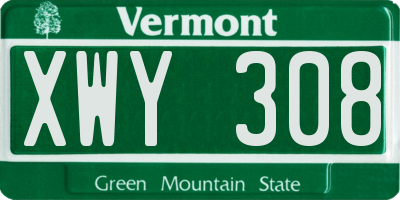 VT license plate XWY308
