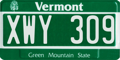 VT license plate XWY309