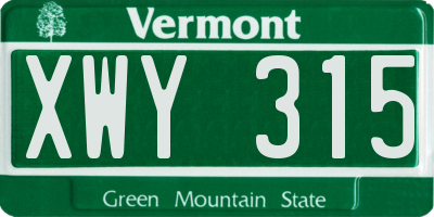 VT license plate XWY315