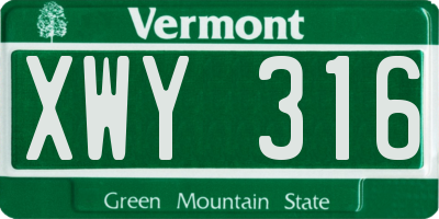 VT license plate XWY316