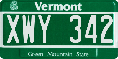 VT license plate XWY342