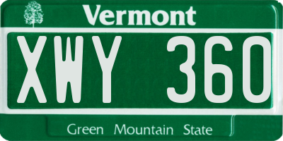 VT license plate XWY360