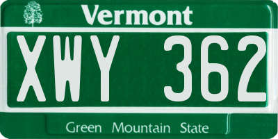 VT license plate XWY362