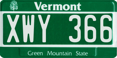 VT license plate XWY366