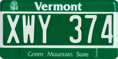 VT license plate XWY374