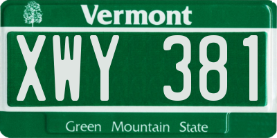VT license plate XWY381