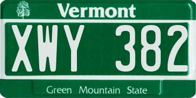 VT license plate XWY382