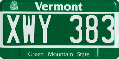 VT license plate XWY383