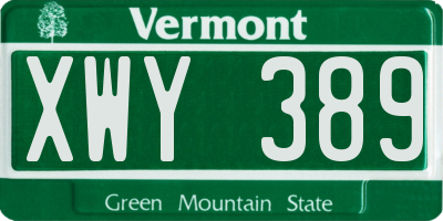 VT license plate XWY389