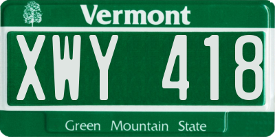 VT license plate XWY418