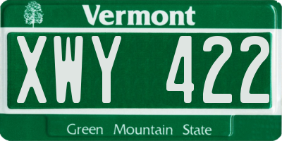 VT license plate XWY422