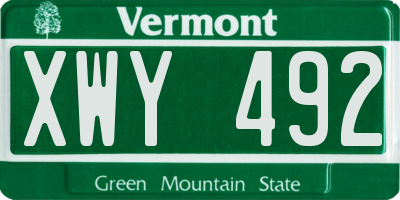 VT license plate XWY492