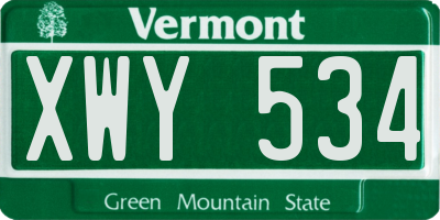 VT license plate XWY534