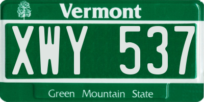 VT license plate XWY537