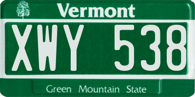 VT license plate XWY538