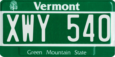 VT license plate XWY540