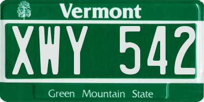VT license plate XWY542