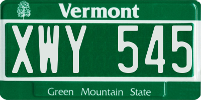 VT license plate XWY545